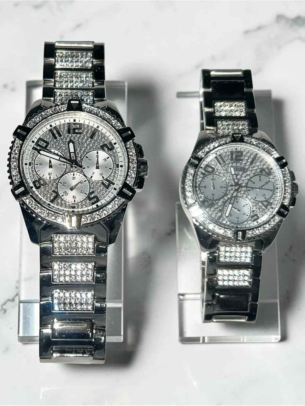 GUESS Silver Crystal Accent His & Her Chronograph Watch